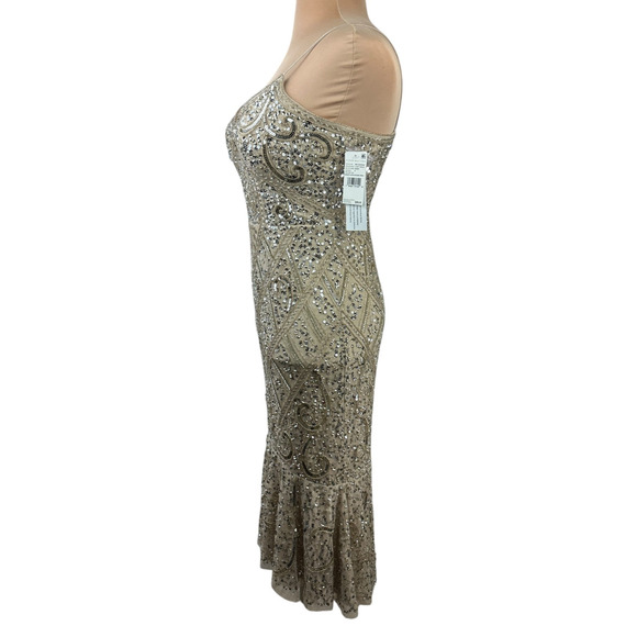 NWT Aidan Mattox Sequin Embellished V-Neck Flutter Hem Midi Dress *Altered* - Picture 7 of 16